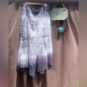XCVI Charcoal Grey Tie Dye Asymmetrical Skirt Pleated Bustle Boho Maxi Size L